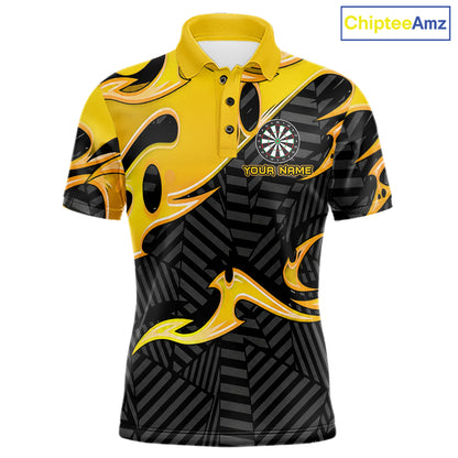 Custom Yellow And Black Tribal Flame Darts Shirts For Men Darts Team Jerseys Polo & Quarter Zip TDM7611
