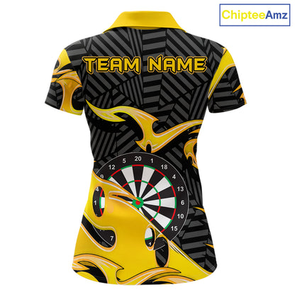 Custom Yellow And Black Tribal Flame Darts Shirts For Women Darts Team Jerseys Polo & Quarter Zip TDM7611