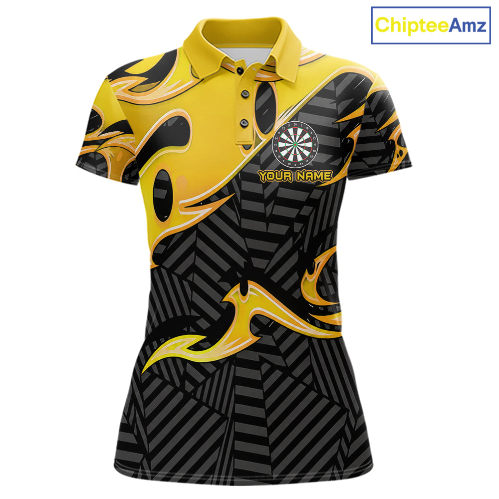 Custom Yellow And Black Tribal Flame Darts Shirts For Women Darts Team Jerseys Polo & Quarter Zip TDM7611