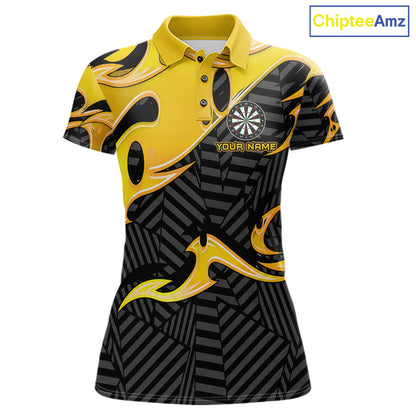Custom Yellow And Black Tribal Flame Darts Shirts For Women Darts Team Jerseys Polo & Quarter Zip TDM7611