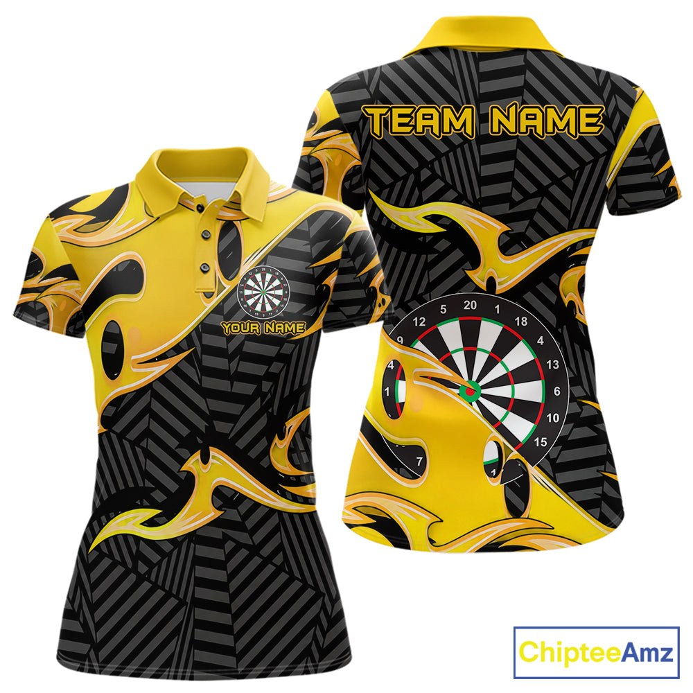 Custom Yellow And Black Tribal Flame Darts Shirts For Women Darts Team Jerseys Polo & Quarter Zip TDM7611