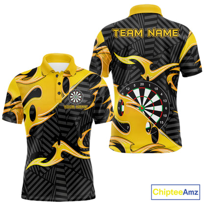 Custom Yellow And Black Tribal Flame Darts Shirts For Men Darts Team Jerseys Polo & Quarter Zip TDM7611