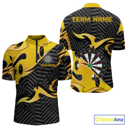 Custom Yellow And Black Tribal Flame Darts Shirts For Men Darts Team Jerseys Polo & Quarter Zip TDM7611