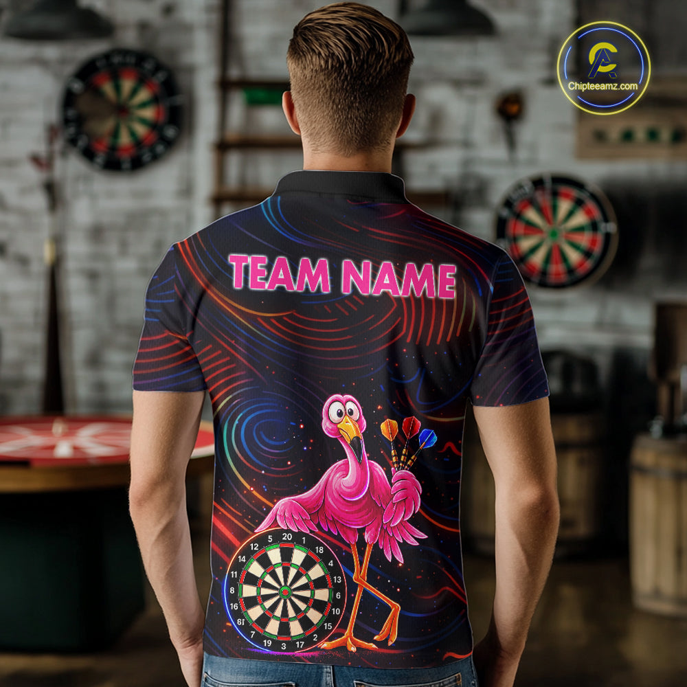 Funny Neon Flamingo Darts Shirts For Men Custom Darts Team Jersey, Personalized Darts Gift TDM7612