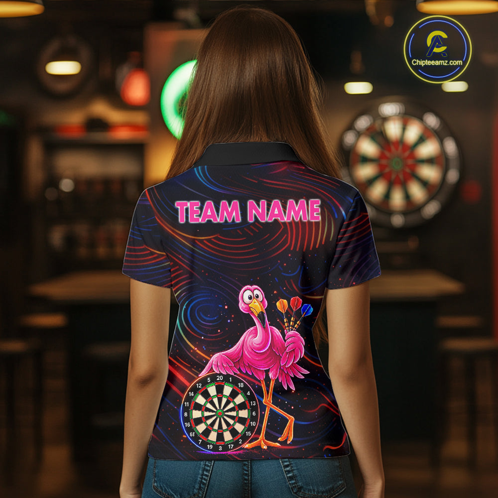 Funny Neon Flamingo Darts Shirts For Women Custom Darts Team Jersey, Personalized Darts Gift TDM7612