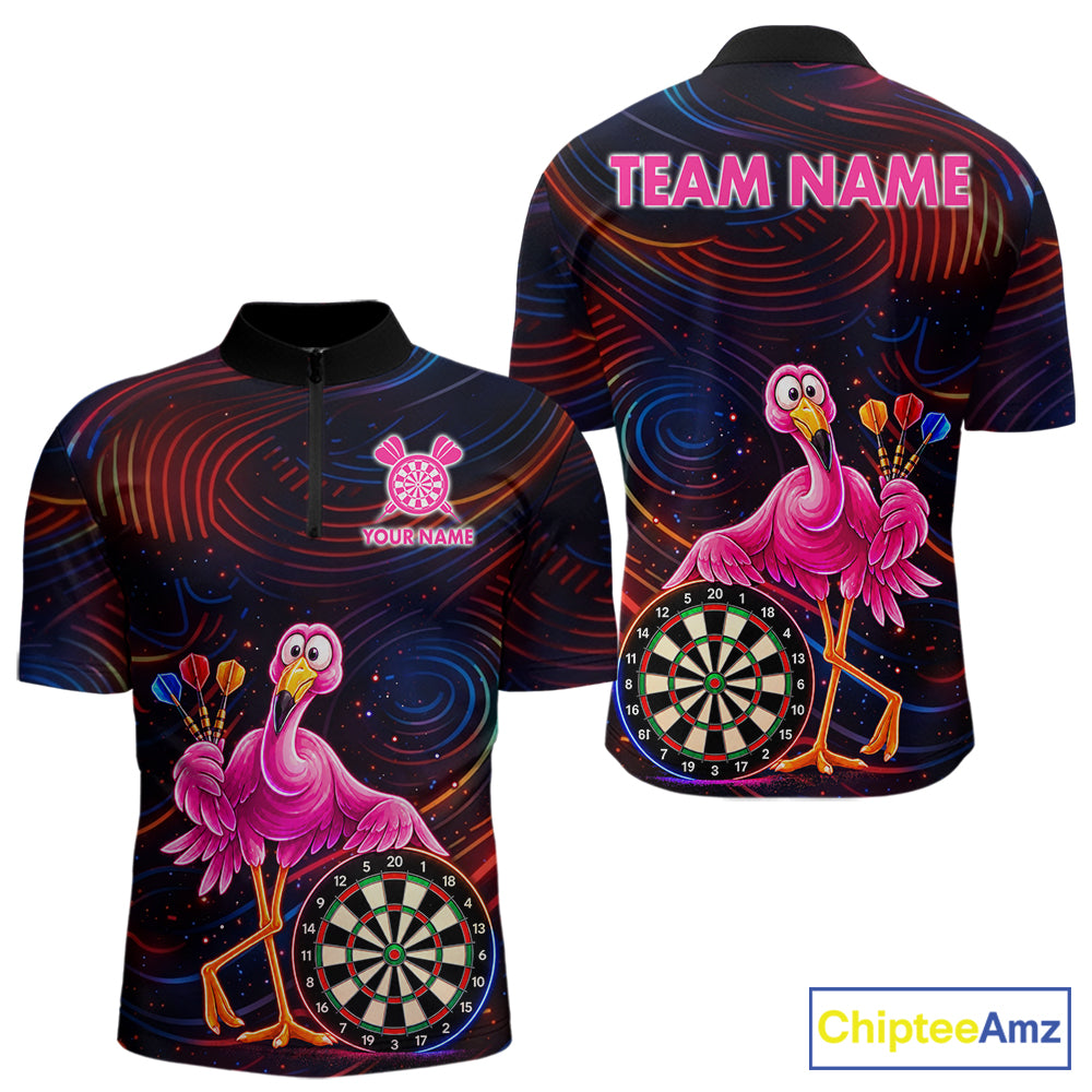 Funny Neon Flamingo Darts Shirts For Men Custom Darts Team Jersey, Personalized Darts Gift TDM7612