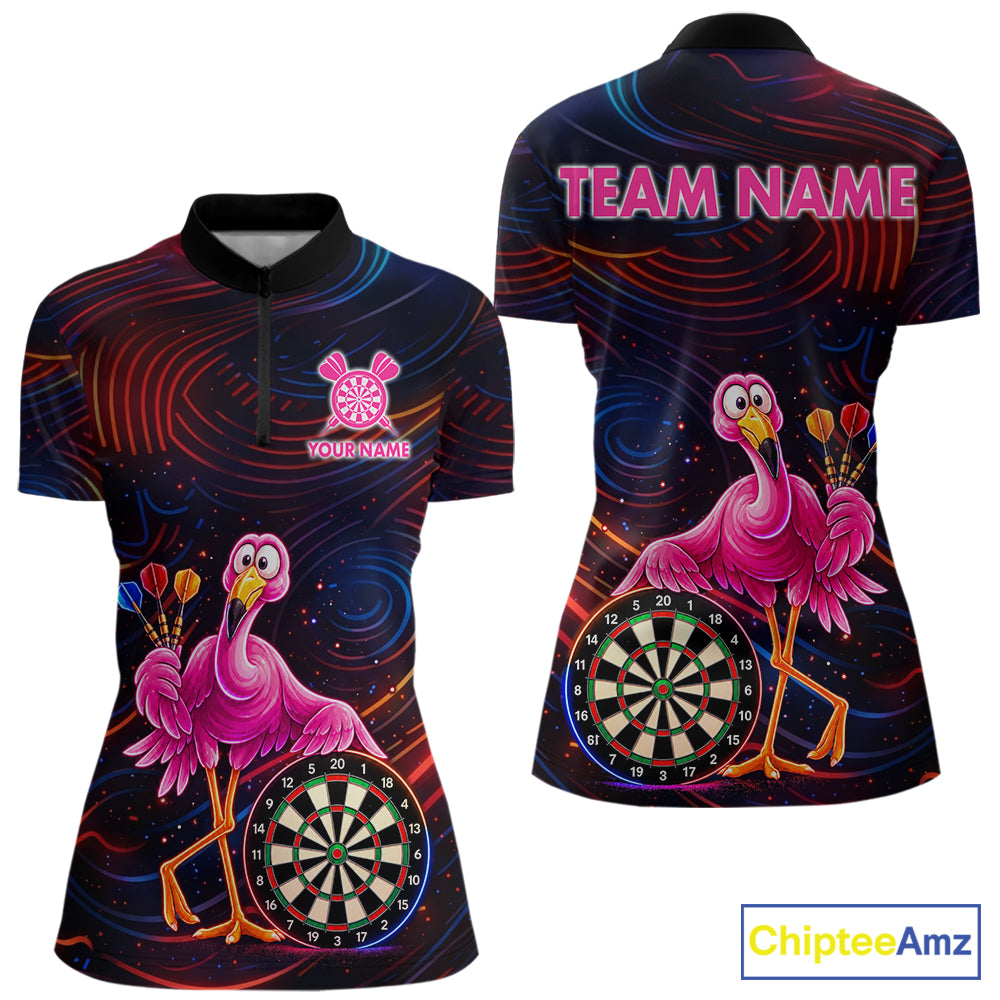 Funny Neon Flamingo Darts Shirts For Women Custom Darts Team Jersey, Personalized Darts Gift TDM7612