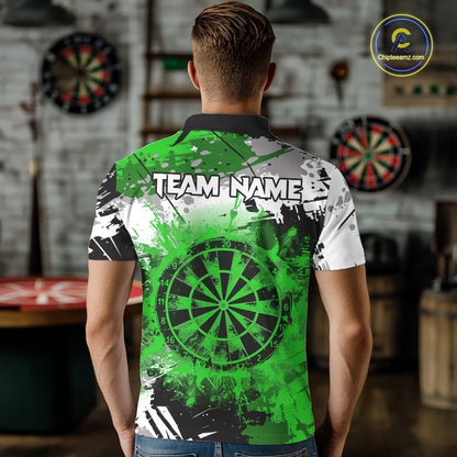 Green Grunge Paint Splatter Darts Shirts For Men Custom Darts Jersey Team Polo & Quarter Zip TDM7616