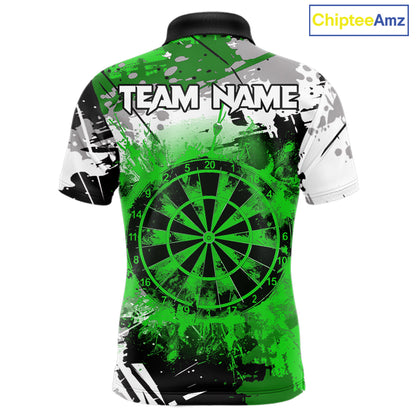 Green Grunge Paint Splatter Darts Shirts For Men Custom Darts Jersey Team Polo & Quarter Zip TDM7616