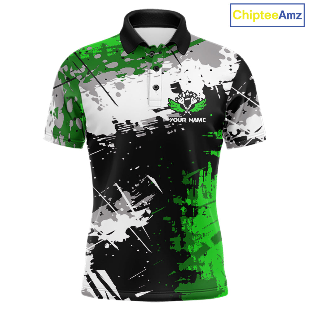 Green Grunge Paint Splatter Darts Shirts For Men Custom Darts Jersey Team Polo & Quarter Zip TDM7616
