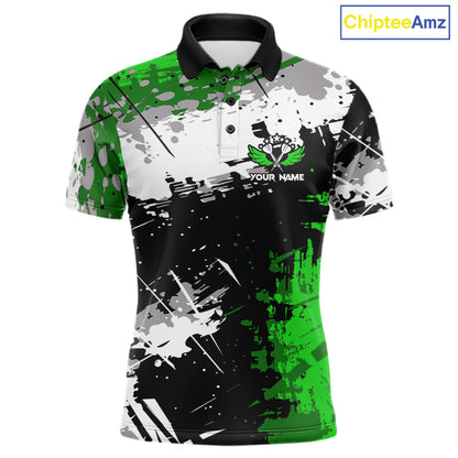 Green Grunge Paint Splatter Darts Shirts For Men Custom Darts Jersey Team Polo & Quarter Zip TDM7616