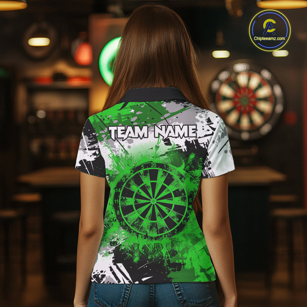 Green Grunge Paint Splatter Darts Shirts For Women Custom Darts Jersey Team Polo & Quarter Zip TDM7616