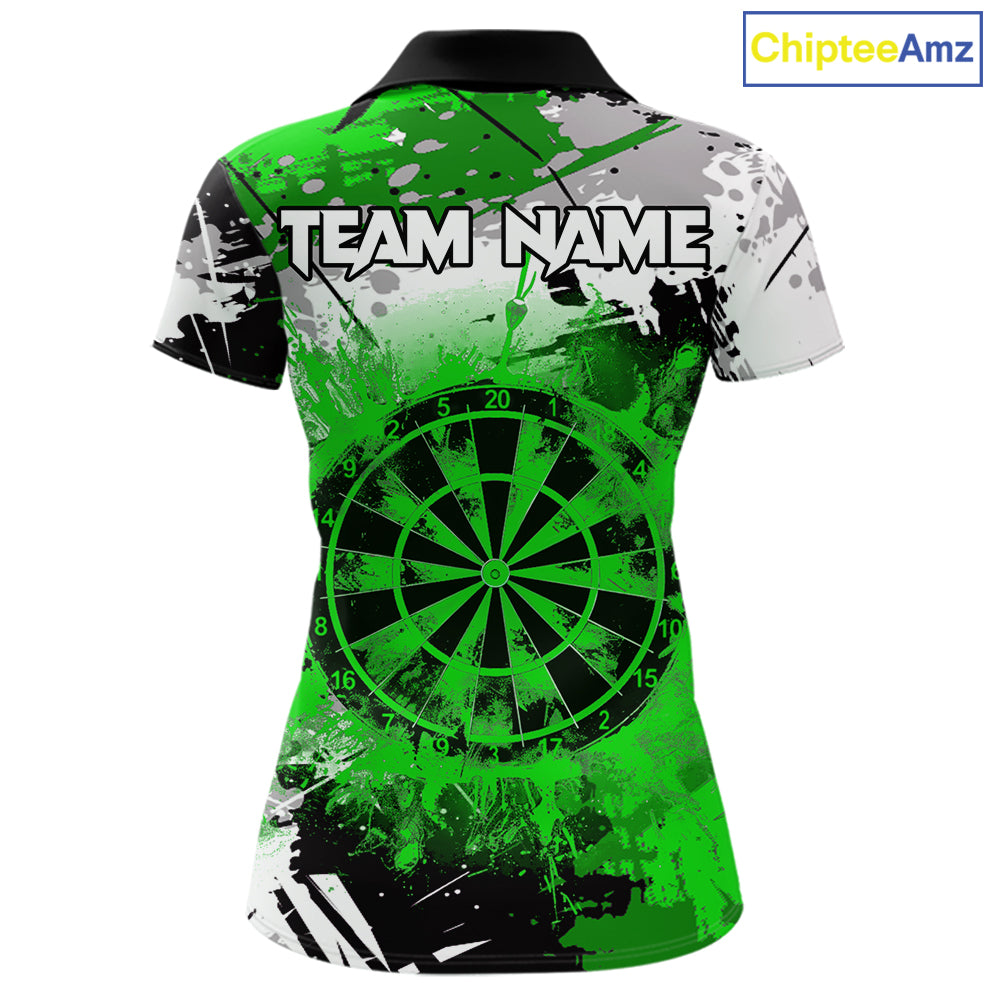 Green Grunge Paint Splatter Darts Shirts For Women Custom Darts Jersey Team Polo & Quarter Zip TDM7616
