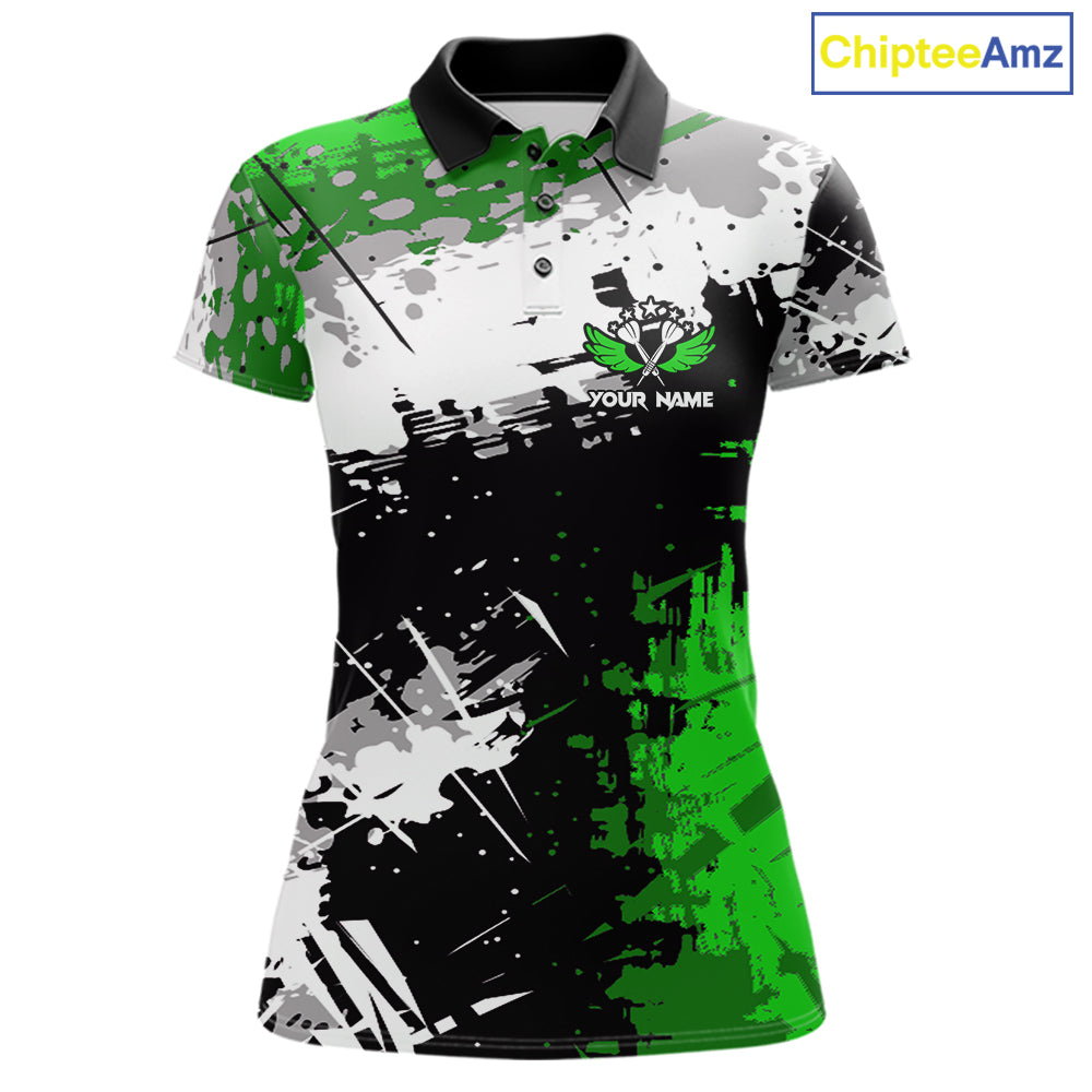 Green Grunge Paint Splatter Darts Shirts For Women Custom Darts Jersey Team Polo & Quarter Zip TDM7616