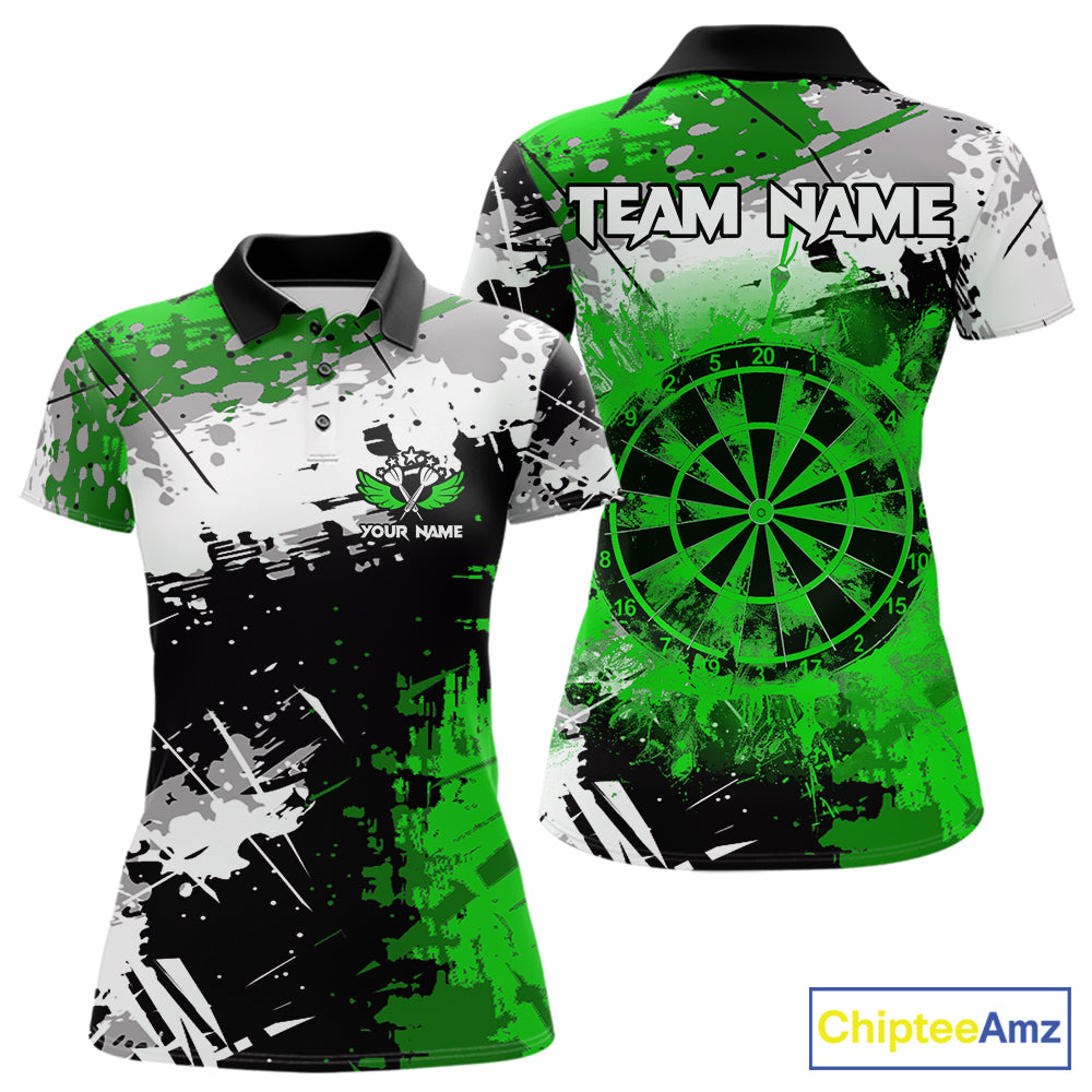 Green Grunge Paint Splatter Darts Shirts For Women Custom Darts Jersey Team Polo & Quarter Zip TDM7616