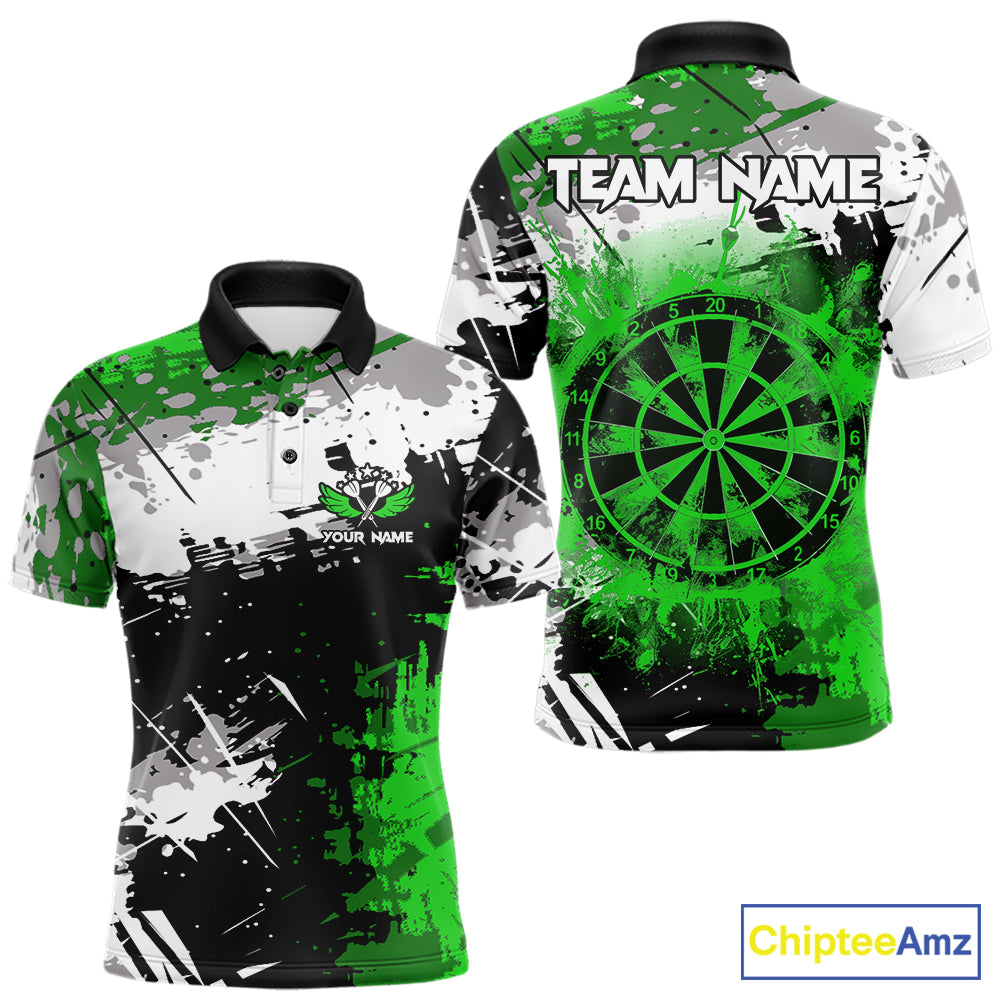 Green Grunge Paint Splatter Darts Shirts For Men Custom Darts Jersey Team Polo & Quarter Zip TDM7616