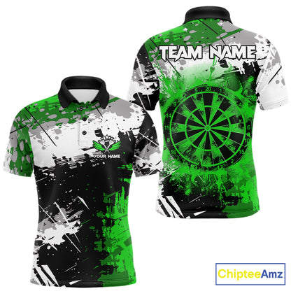 Green Grunge Paint Splatter Darts Shirts For Men Custom Darts Jersey Team Polo & Quarter Zip TDM7616
