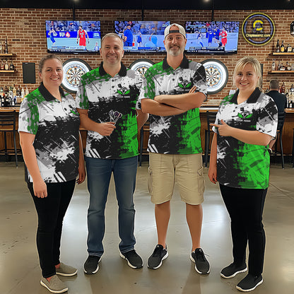 Green Grunge Paint Splatter Darts Shirts For Men Custom Darts Jersey Team Polo & Quarter Zip TDM7616