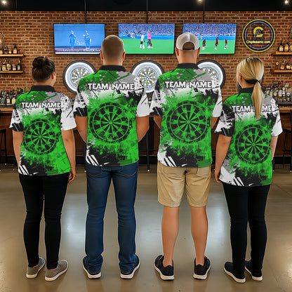 Green Grunge Paint Splatter Darts Shirts For Men Custom Darts Jersey Team Polo & Quarter Zip TDM7616