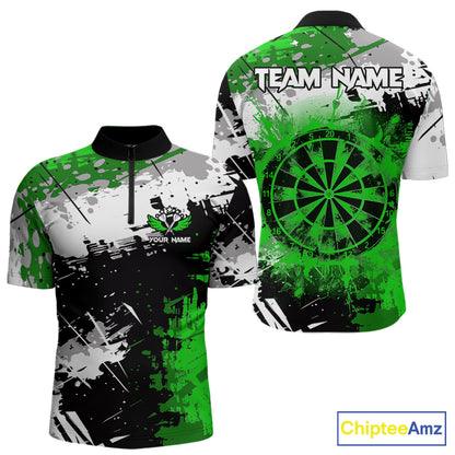 Green Grunge Paint Splatter Darts Shirts For Men Custom Darts Jersey Team Polo & Quarter Zip TDM7616
