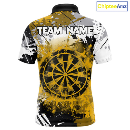 Yellow Grunge Paint Splatter Darts Shirts For Men Custom Darts Jersey Team Polo & Quarter Zip TDM7617