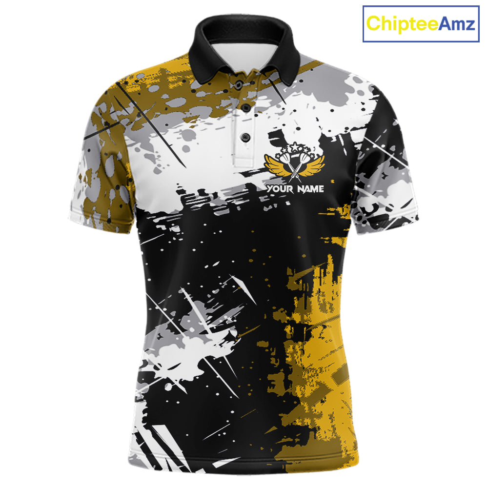Yellow Grunge Paint Splatter Darts Shirts For Men Custom Darts Jersey Team Polo & Quarter Zip TDM7617