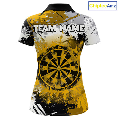 Yellow Grunge Paint Splatter Darts Shirts For Women Custom Darts Jersey Team Polo & Quarter Zip TDM7617