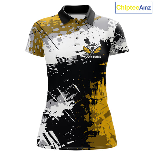 Yellow Grunge Paint Splatter Darts Shirts For Women Custom Darts Jersey Team Polo & Quarter Zip TDM7617