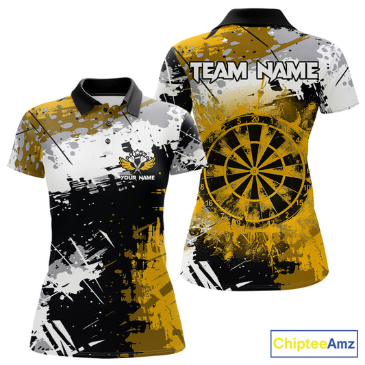 Yellow Grunge Paint Splatter Darts Shirts For Women Custom Darts Jersey Team Polo & Quarter Zip TDM7617