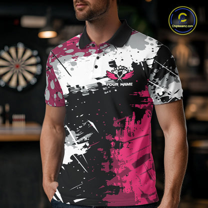 Pink Grunge Paint Splatter Darts Shirts For Men Custom Darts Jersey Team Polo & Quarter Zip TDM7618