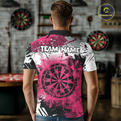 Pink Grunge Paint Splatter Darts Shirts For Men Custom Darts Jersey Team Polo & Quarter Zip TDM7618