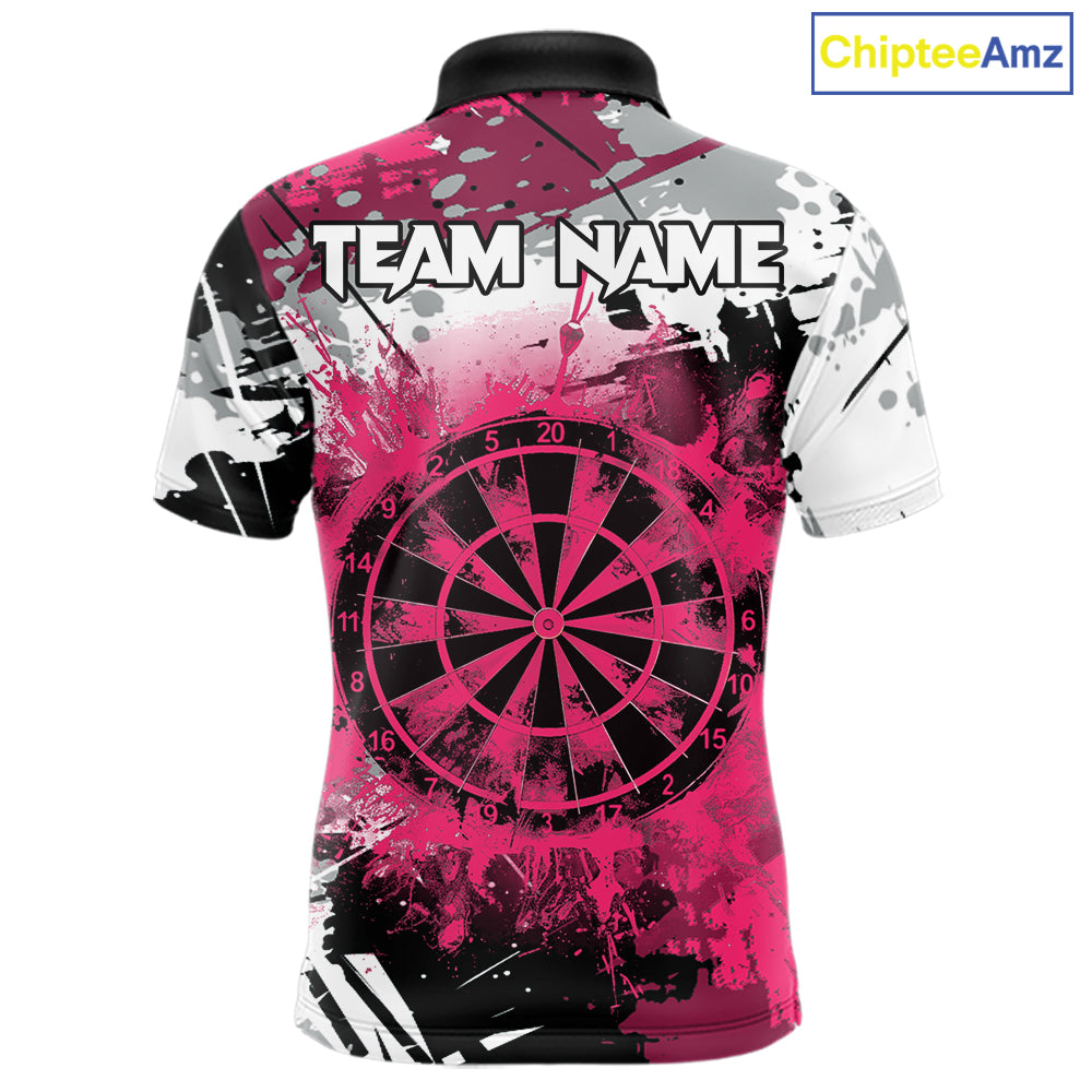 Pink Grunge Paint Splatter Darts Shirts For Men Custom Darts Jersey Team Polo & Quarter Zip TDM7618