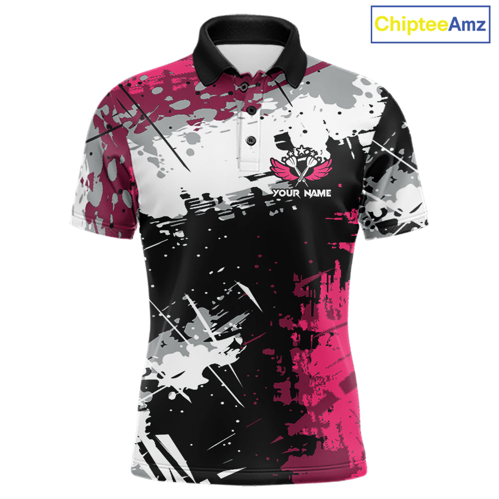 Pink Grunge Paint Splatter Darts Shirts For Men Custom Darts Jersey Team Polo & Quarter Zip TDM7618