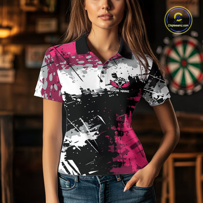 Pink Grunge Paint Splatter Darts Shirts For Women Custom Darts Jersey Team Polo & Quarter Zip TDM7618