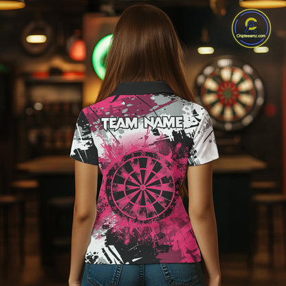 Pink Grunge Paint Splatter Darts Shirts For Women Custom Darts Jersey Team Polo & Quarter Zip TDM7618