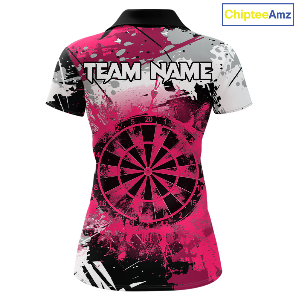 Pink Grunge Paint Splatter Darts Shirts For Women Custom Darts Jersey Team Polo & Quarter Zip TDM7618