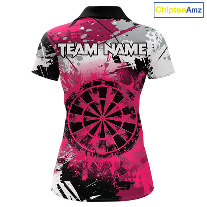 Pink Grunge Paint Splatter Darts Shirts For Women Custom Darts Jersey Team Polo & Quarter Zip TDM7618