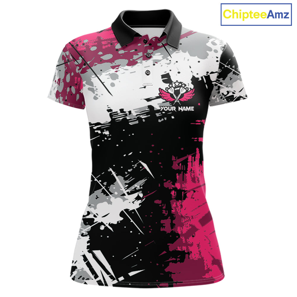 Pink Grunge Paint Splatter Darts Shirts For Women Custom Darts Jersey Team Polo & Quarter Zip TDM7618