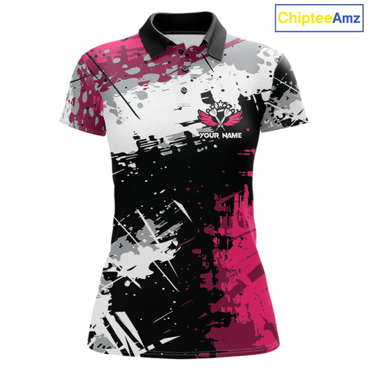 Pink Grunge Paint Splatter Darts Shirts For Women Custom Darts Jersey Team Polo & Quarter Zip TDM7618