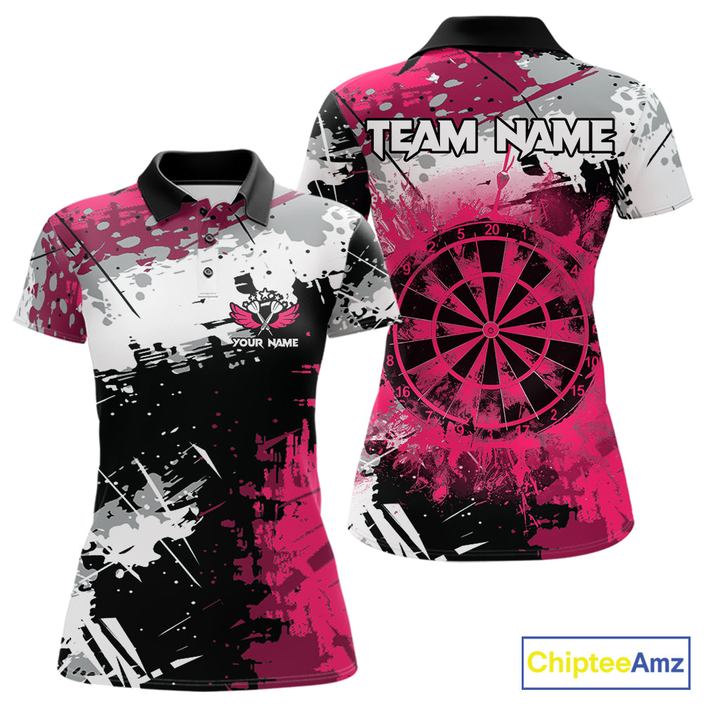 Pink Grunge Paint Splatter Darts Shirts For Women Custom Darts Jersey Team Polo & Quarter Zip TDM7618