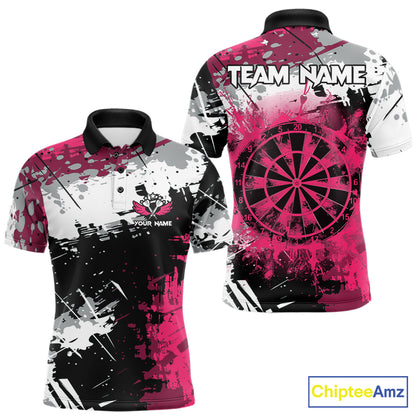 Pink Grunge Paint Splatter Darts Shirts For Men Custom Darts Jersey Team Polo & Quarter Zip TDM7618