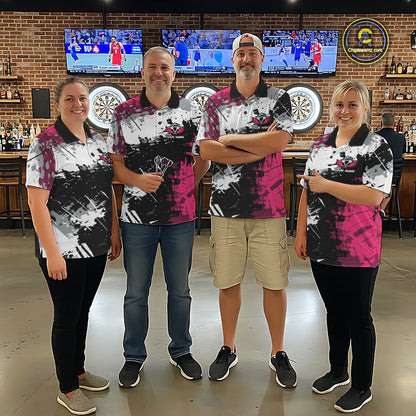 Pink Grunge Paint Splatter Darts Shirts For Men Custom Darts Jersey Team Polo & Quarter Zip TDM7618