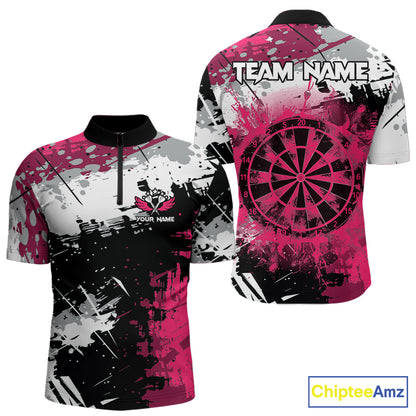 Pink Grunge Paint Splatter Darts Shirts For Men Custom Darts Jersey Team Polo & Quarter Zip TDM7618