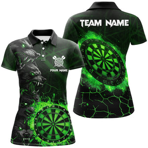 Green Dart Board Fire Flame Custom Wolf Dart Shirts For Women, Darts League Team Jerseys Uniform TDM2799