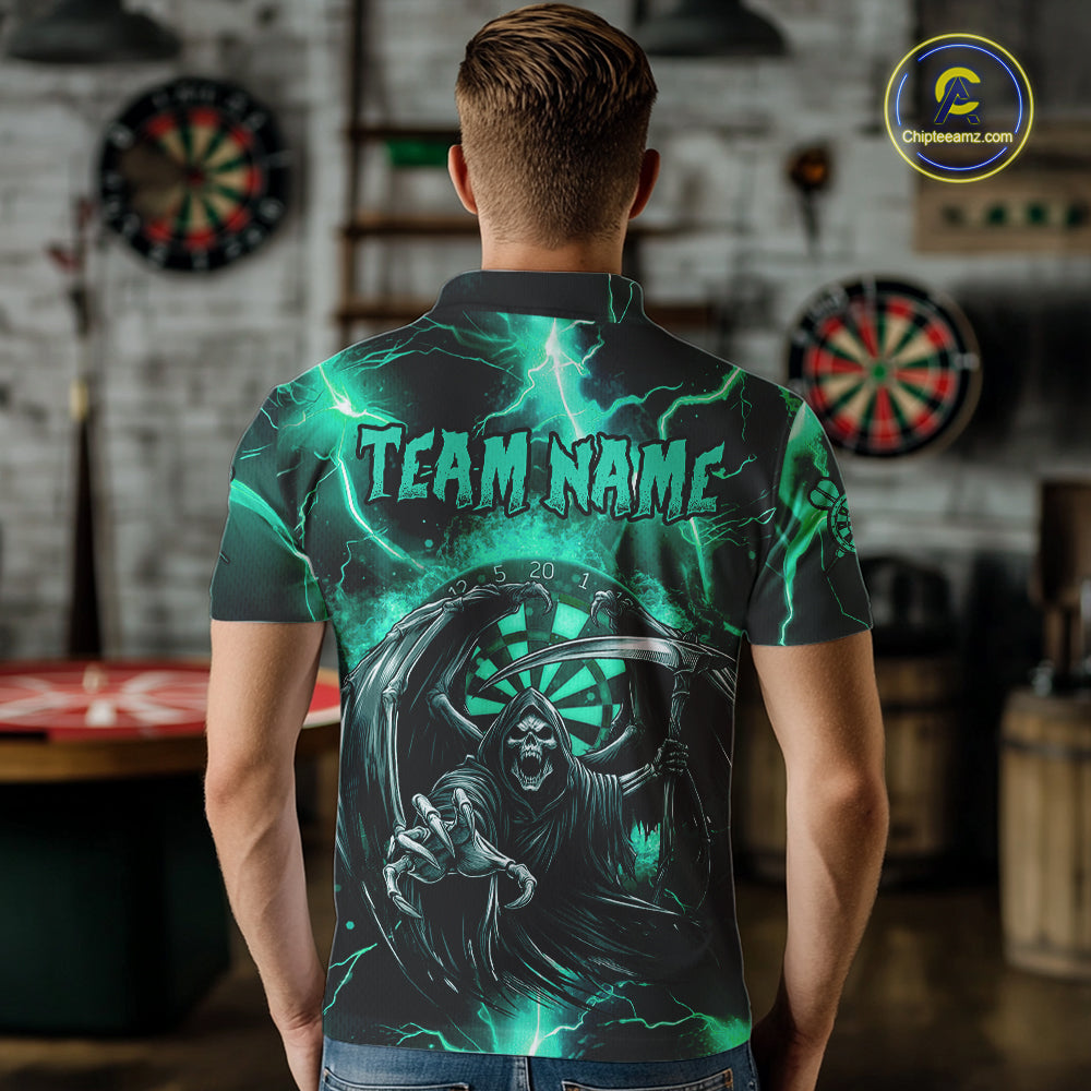 Personalized Turquoise Grim Reaper Custom Thunder Lightning Men Dart Shirts, 3D Darts Team Jerseys TDM2800