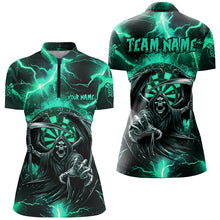 Load image into Gallery viewer, Personalized Turquoise Grim Reaper Custom Thunder Lightning Women Dart Shirts, 3D Darts Team Jerseys TDM2800