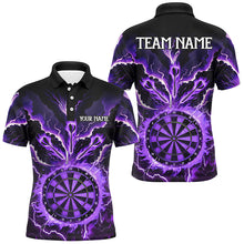 Load image into Gallery viewer, Personalized Lightning Smoke Fire Flame Purple Darts Shirts For Men, Darts League Team Jerseys TDM2801