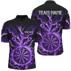 Personalized Lightning Smoke Fire Flame Purple Darts Shirts For Men, Darts League Team Jerseys TDM2801