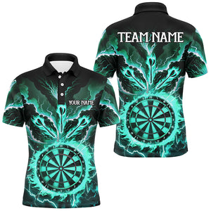 Personalized Lightning Smoke Fire Flame Turquoise Darts Shirts For Men, Darts League Team Jerseys TDM2802