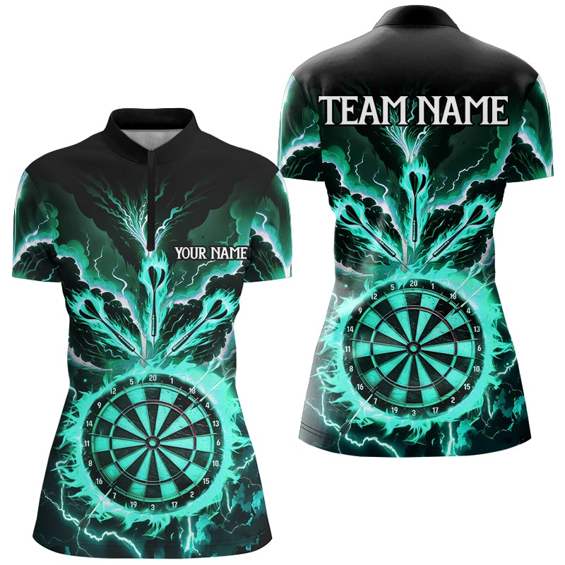 Personalized Lightning Smoke Fire Flame Turquoise Darts Shirts For Women, Darts League Team Jerseys TDM2802